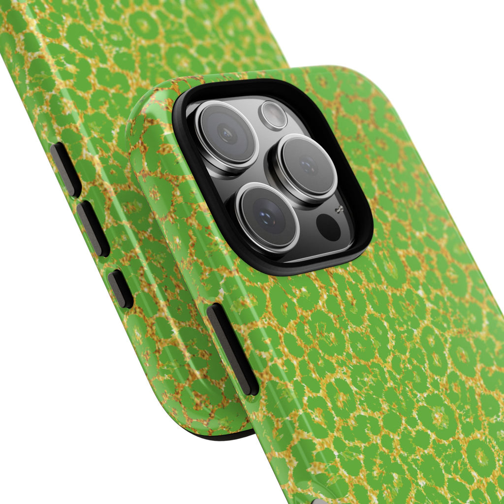 Neon Green Gold Leopard Tough Phone Case iPhone, Galaxy, or Google Pixel