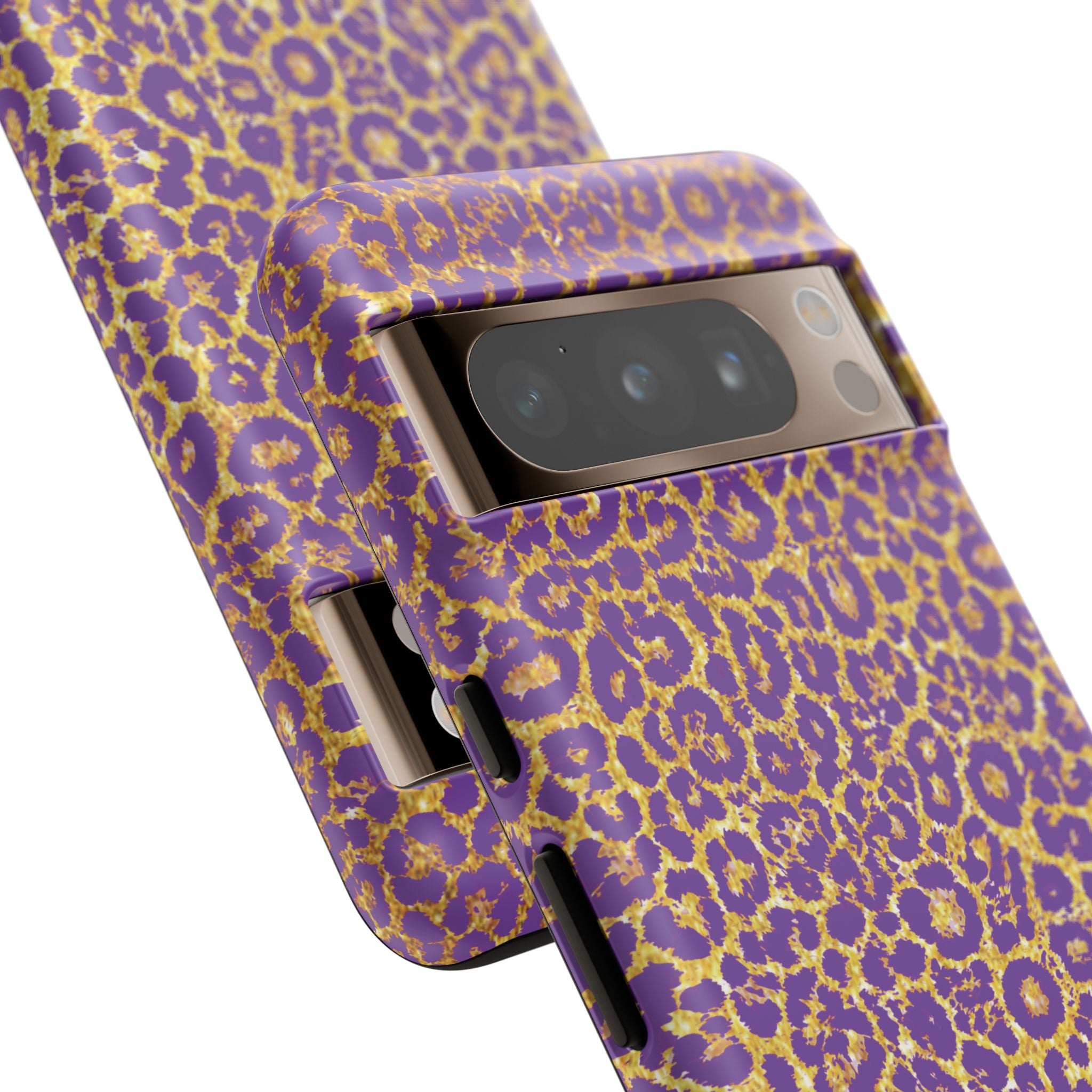 Purple Gold Leopard Tough Phone Case for iPhone, Galaxy, or Google Pixel
