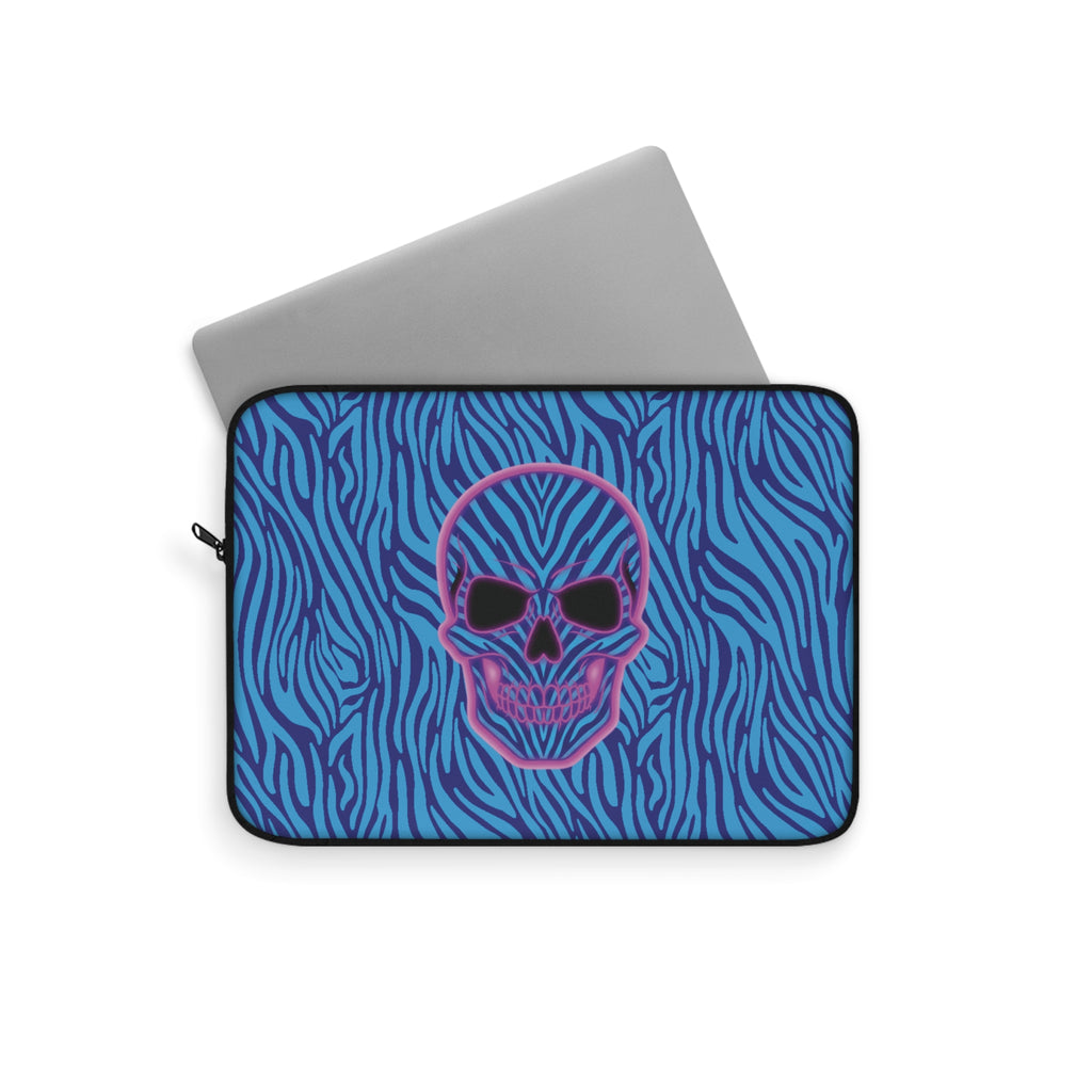 Neon Skull with Blue Zebra Print Laptop Sleeve