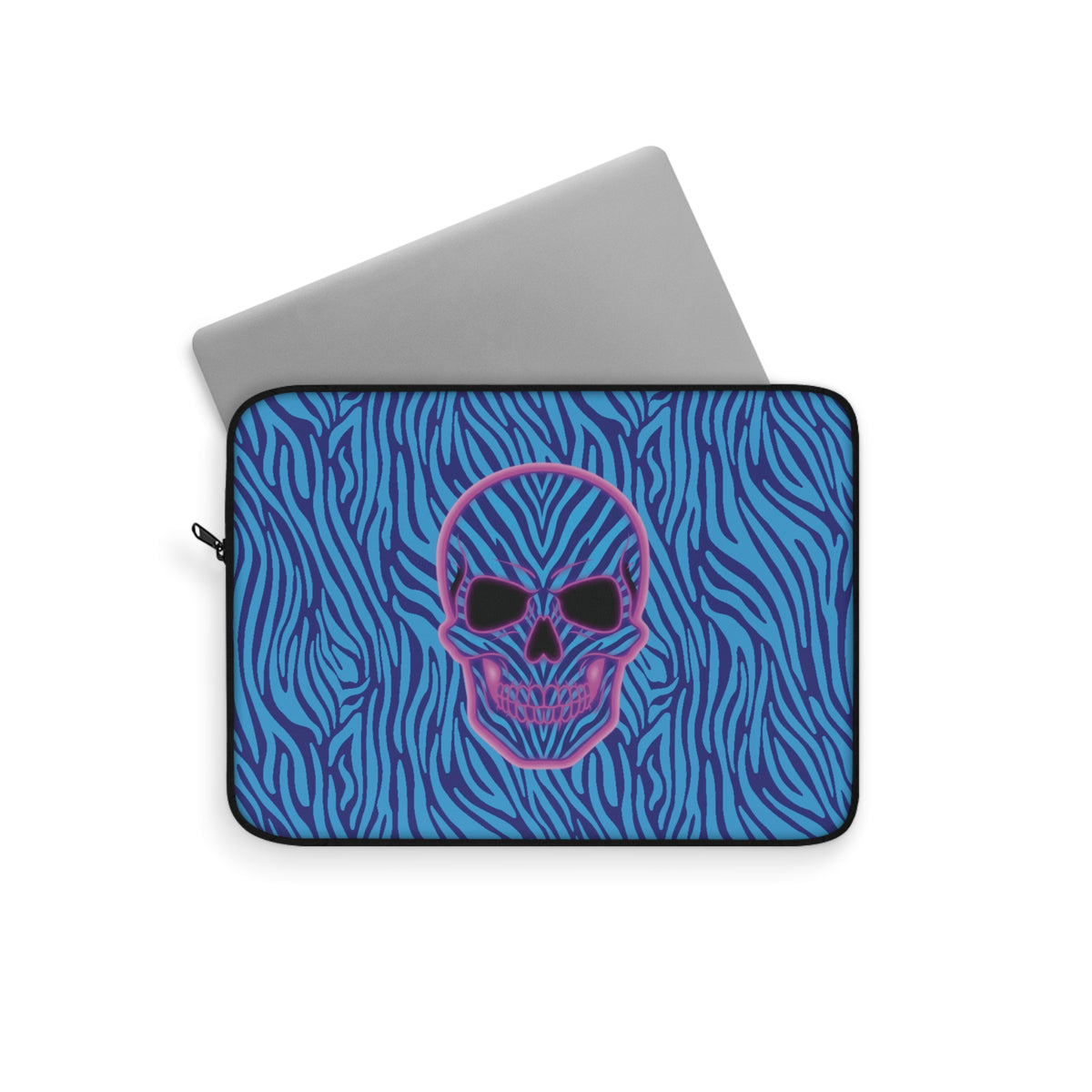 Neon Skull with Blue Zebra Print Laptop Sleeve
