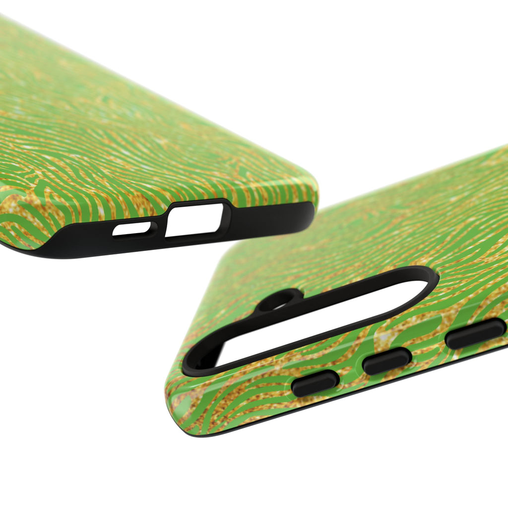 Neon Green Gold Zebra Tough Phone Case for iPhone, Galaxy, or Google Pixel