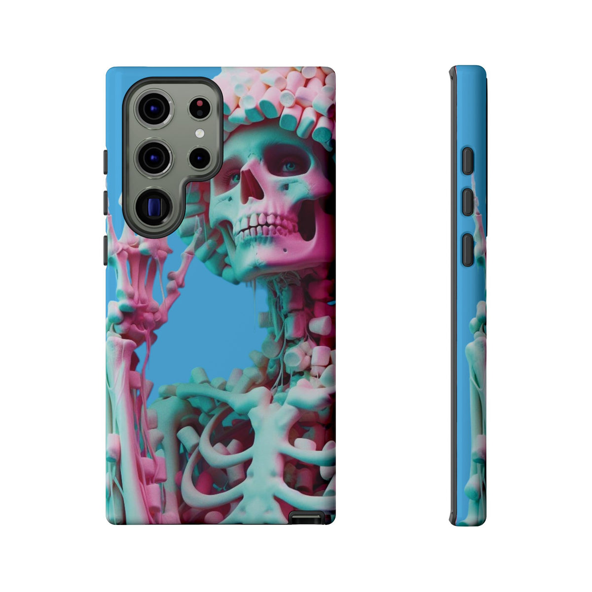 Neon Pink Skeleton Blue Tough Phone Case for iPhone, Galaxy or Google Pixel