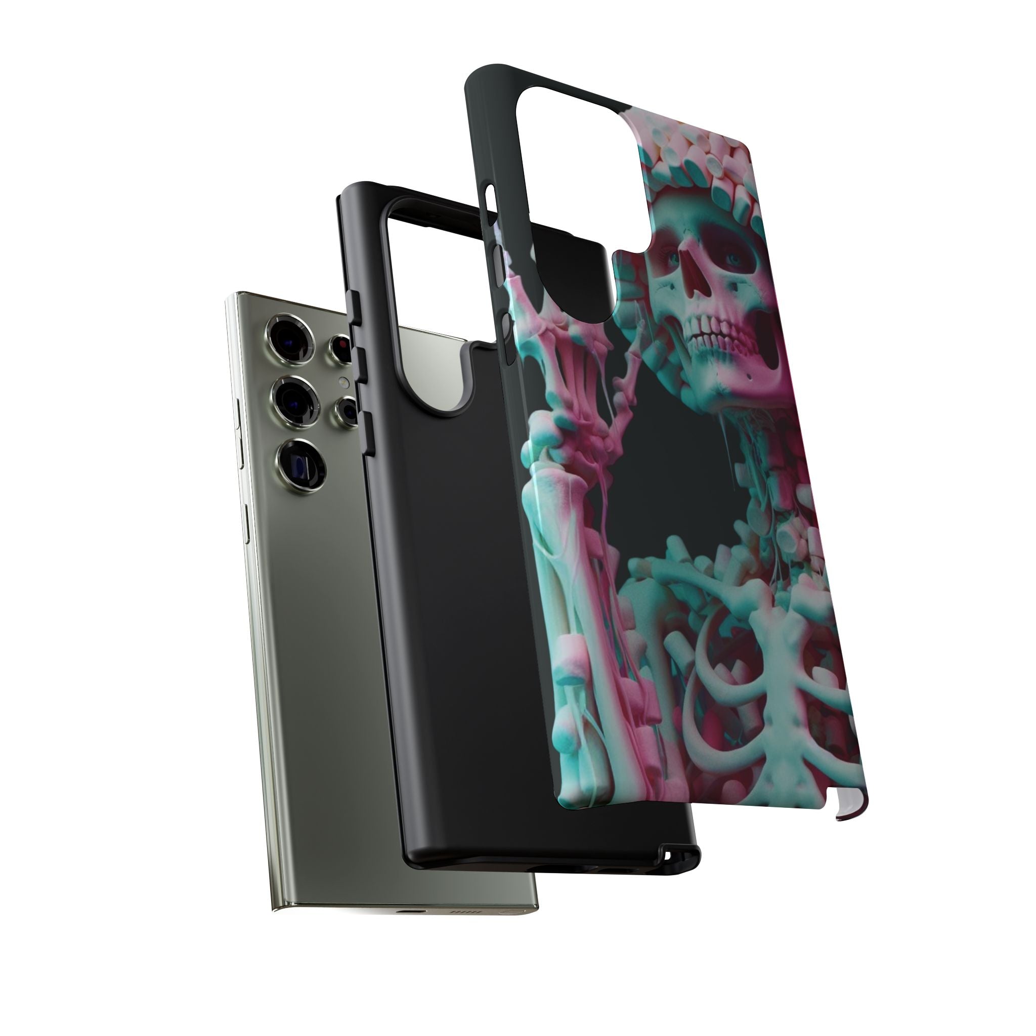 Neon Pink Skeleton (Black) Tough Phone Case for iPhone, Galaxy, or Google Pixel