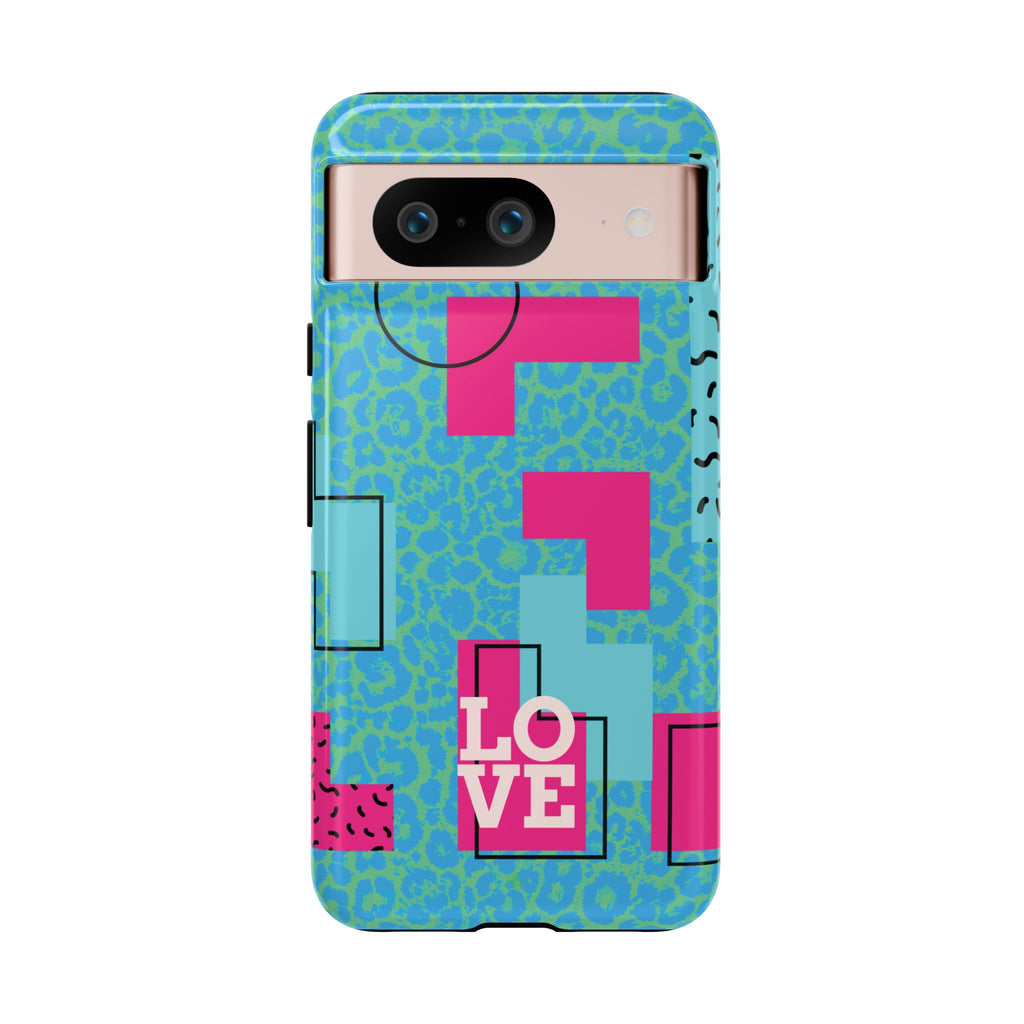 LOVE Aqua Blue Leopard RG Tough Phone Case iPhone, Galaxy, or Google Pixel