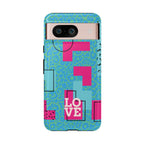 LOVE Aqua Blue Leopard RG Tough Phone Case iPhone, Galaxy, or Google Pixel