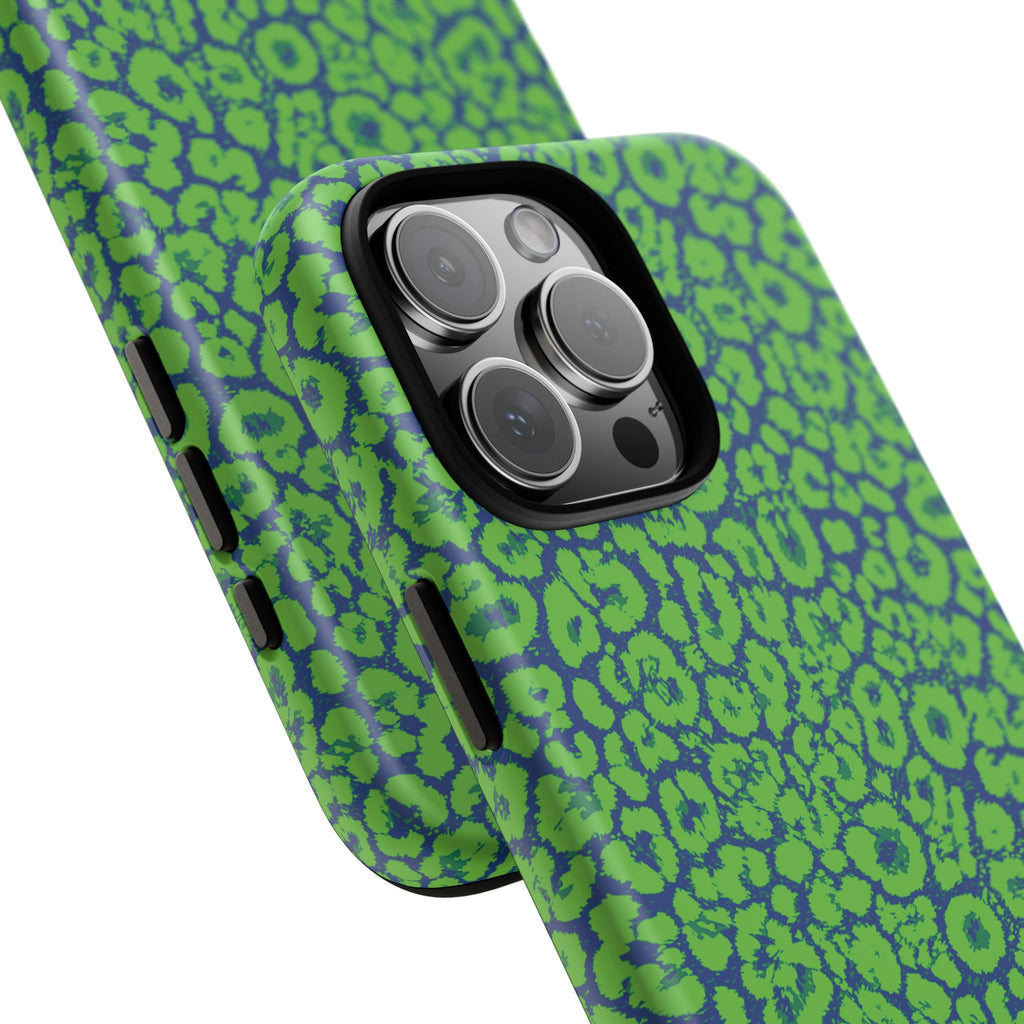 Blue Neon Green  Leopard Tough Phone Case for iPhone, Galaxy, or Google Pixel