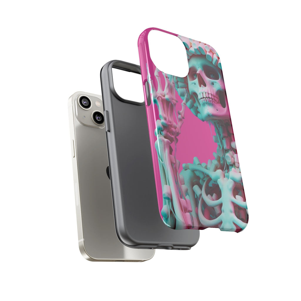 Neon Pink Skeleton Tough Phone Case for iPhone, Galaxy and Google Pixel
