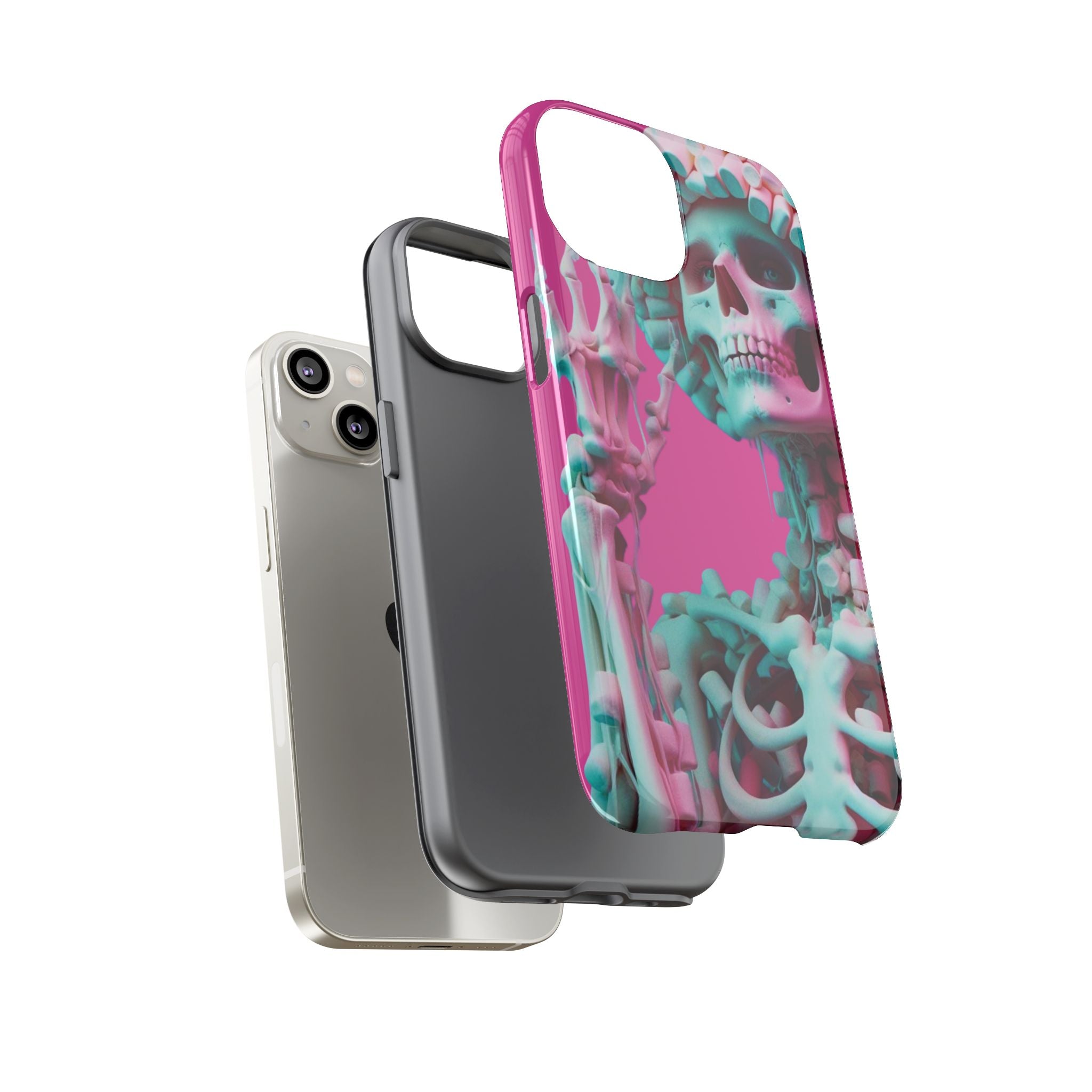 Neon Pink Skeleton Tough Phone Case for iPhone, Galaxy and Google Pixel