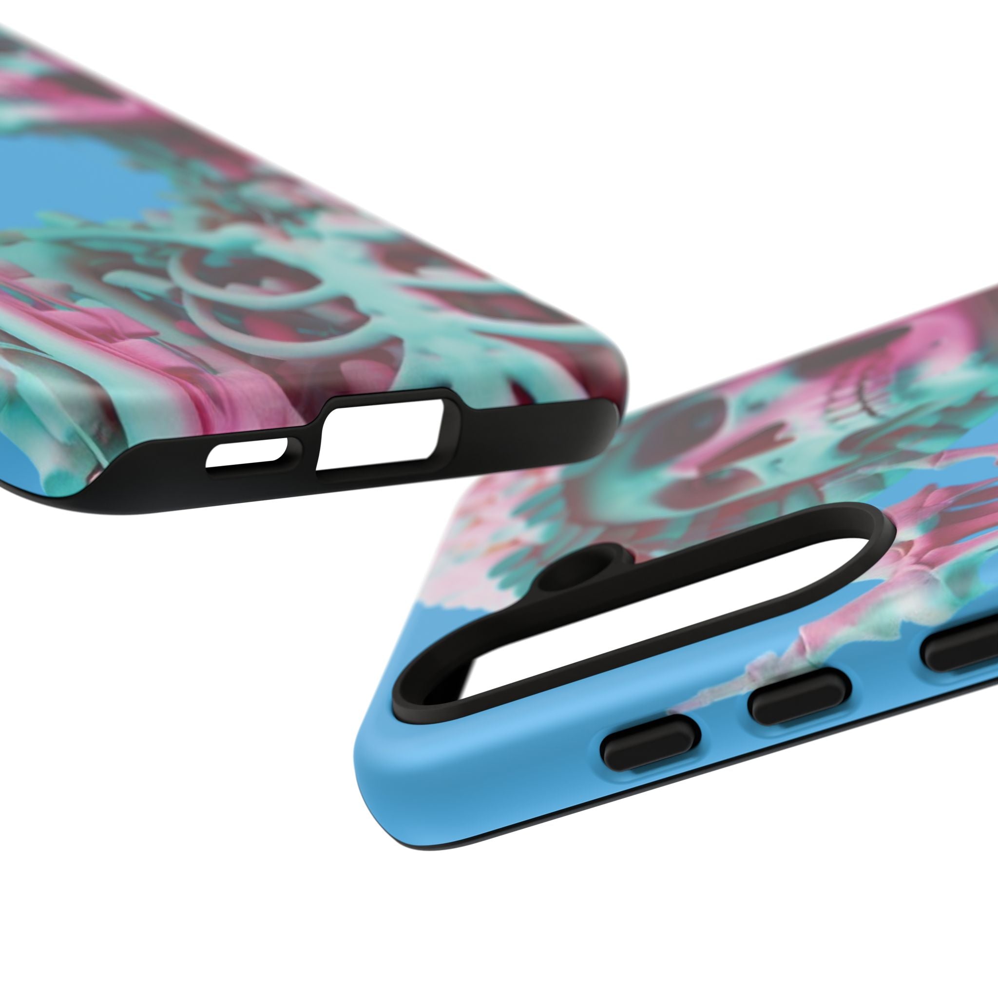 Neon Pink Skeleton Blue Tough Phone Case for iPhone, Galaxy or Google Pixel
