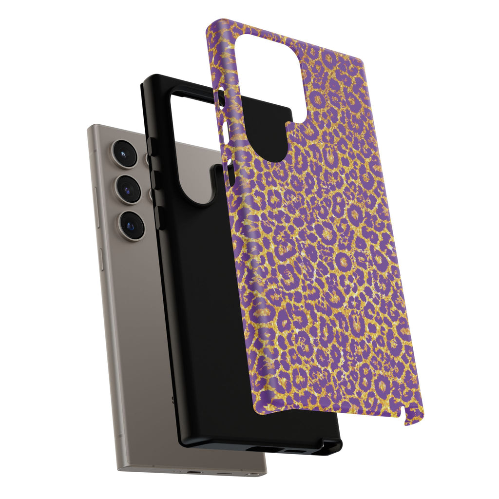 Purple Gold Leopard Tough Phone Case for iPhone, Galaxy, or Google Pixel