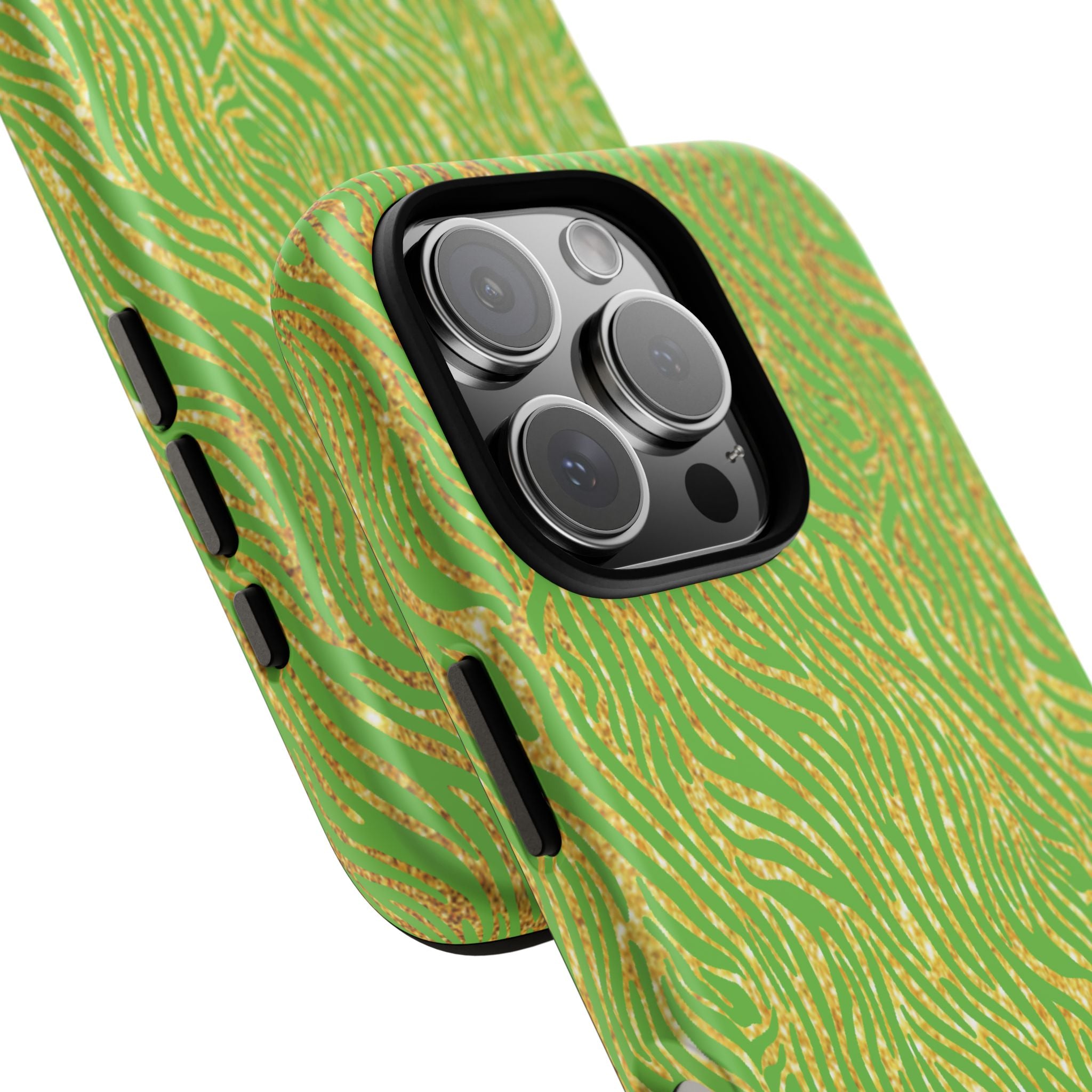 Neon Green Gold Zebra Tough Phone Case for iPhone, Galaxy, or Google Pixel