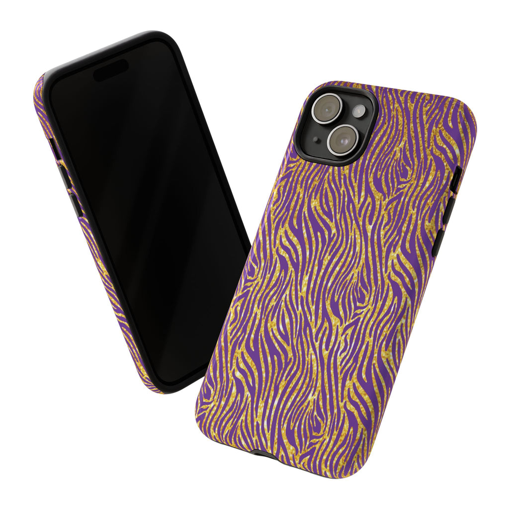 Vibrant Purple Gold Zebra Tough Phone Case iPhone, Galaxy, or Google Pixel
