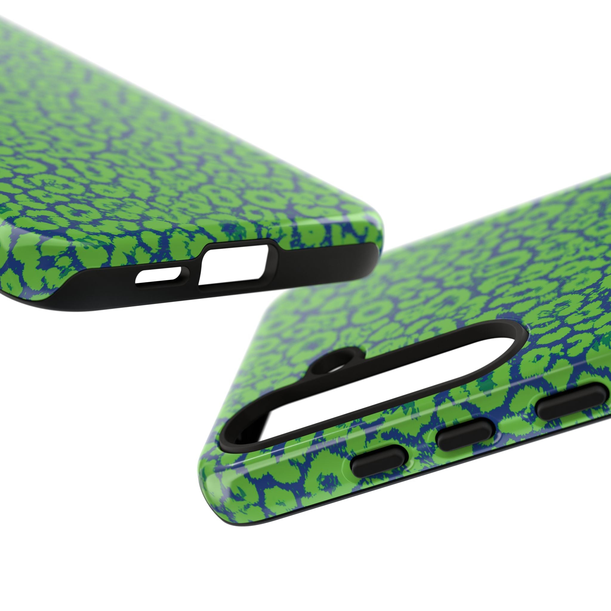 Blue Neon Green  Leopard Tough Phone Case for iPhone, Galaxy, or Google Pixel