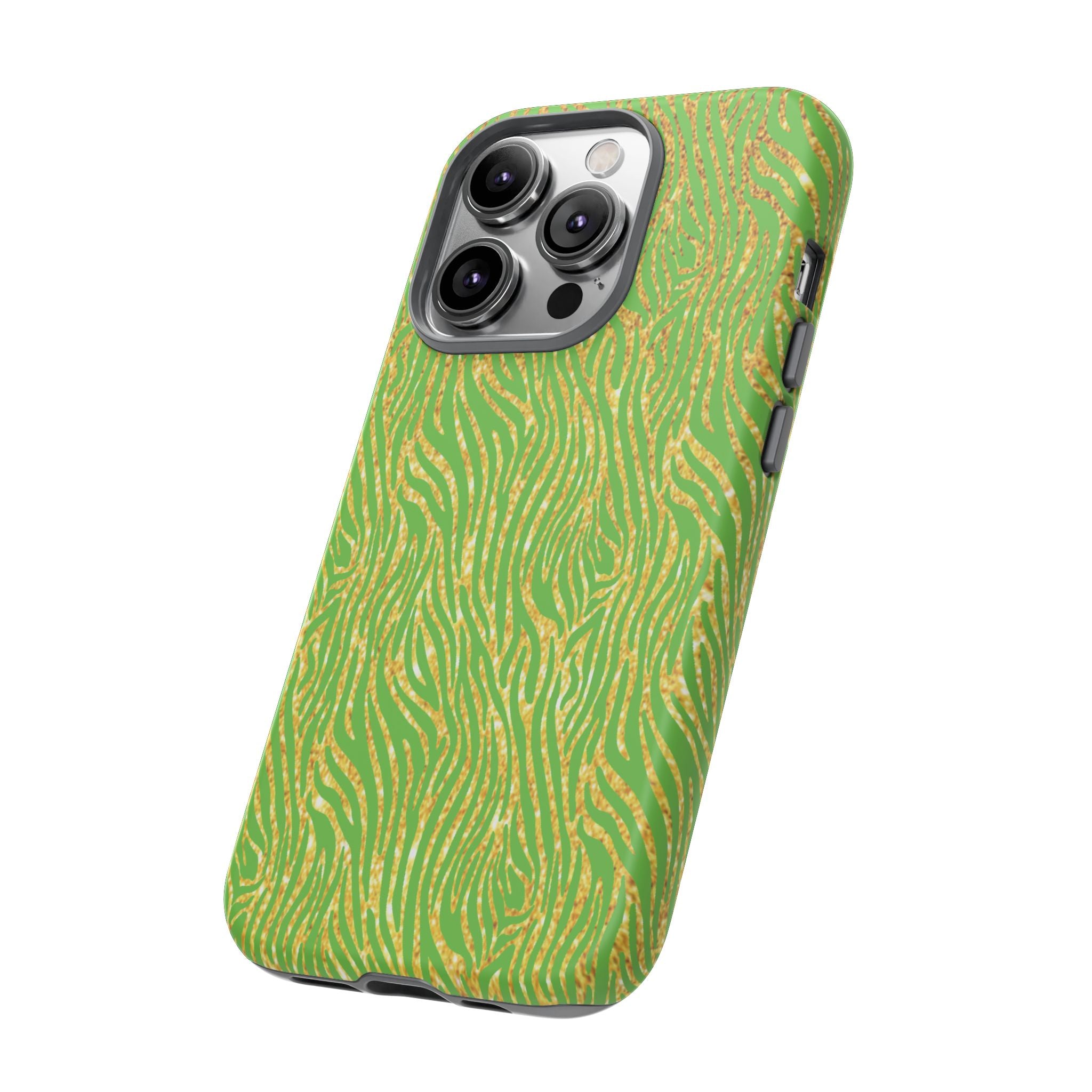 Neon Green Gold Zebra Tough Phone Case for iPhone, Galaxy, or Google Pixel
