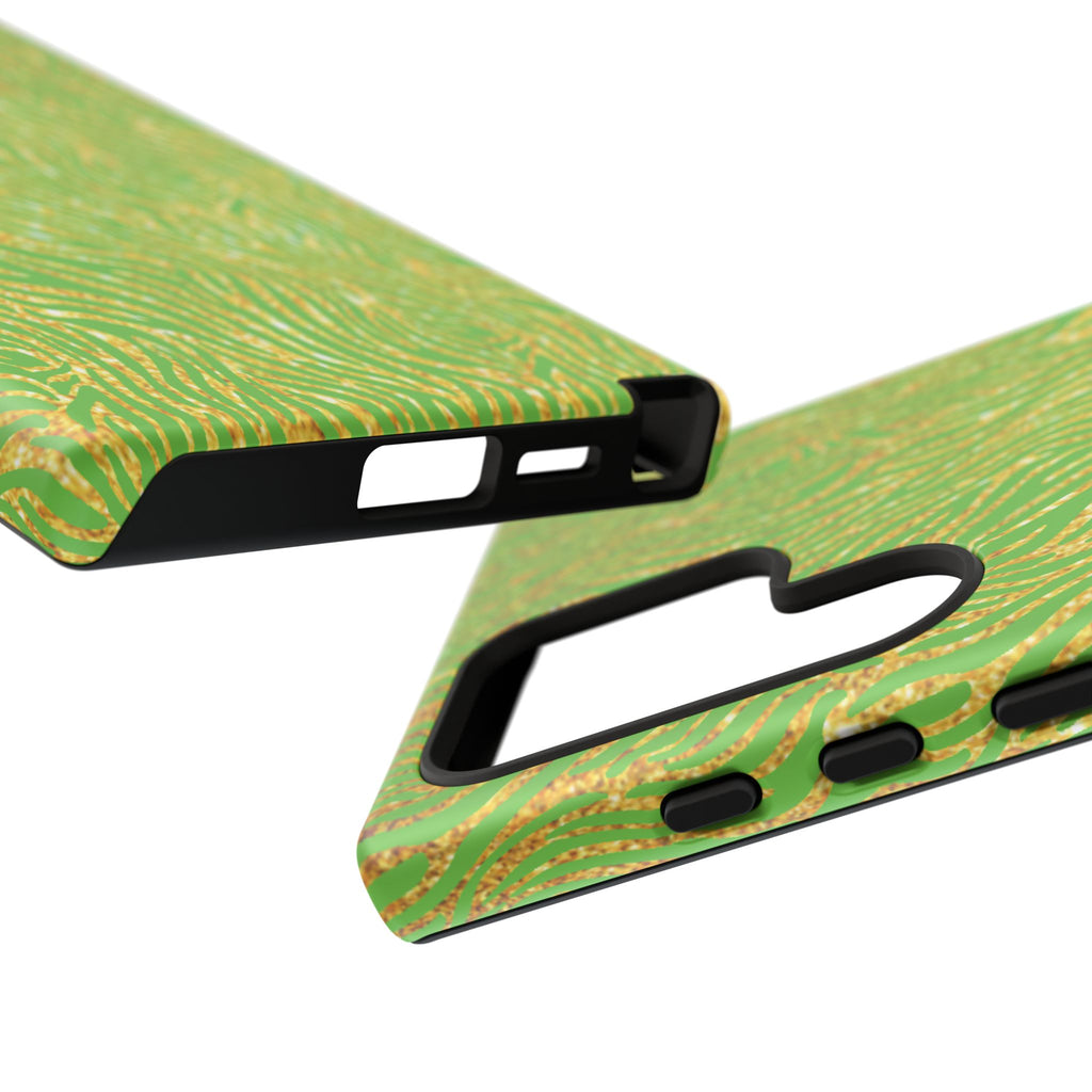 Neon Green Gold Zebra Tough Phone Case for iPhone, Galaxy, or Google Pixel