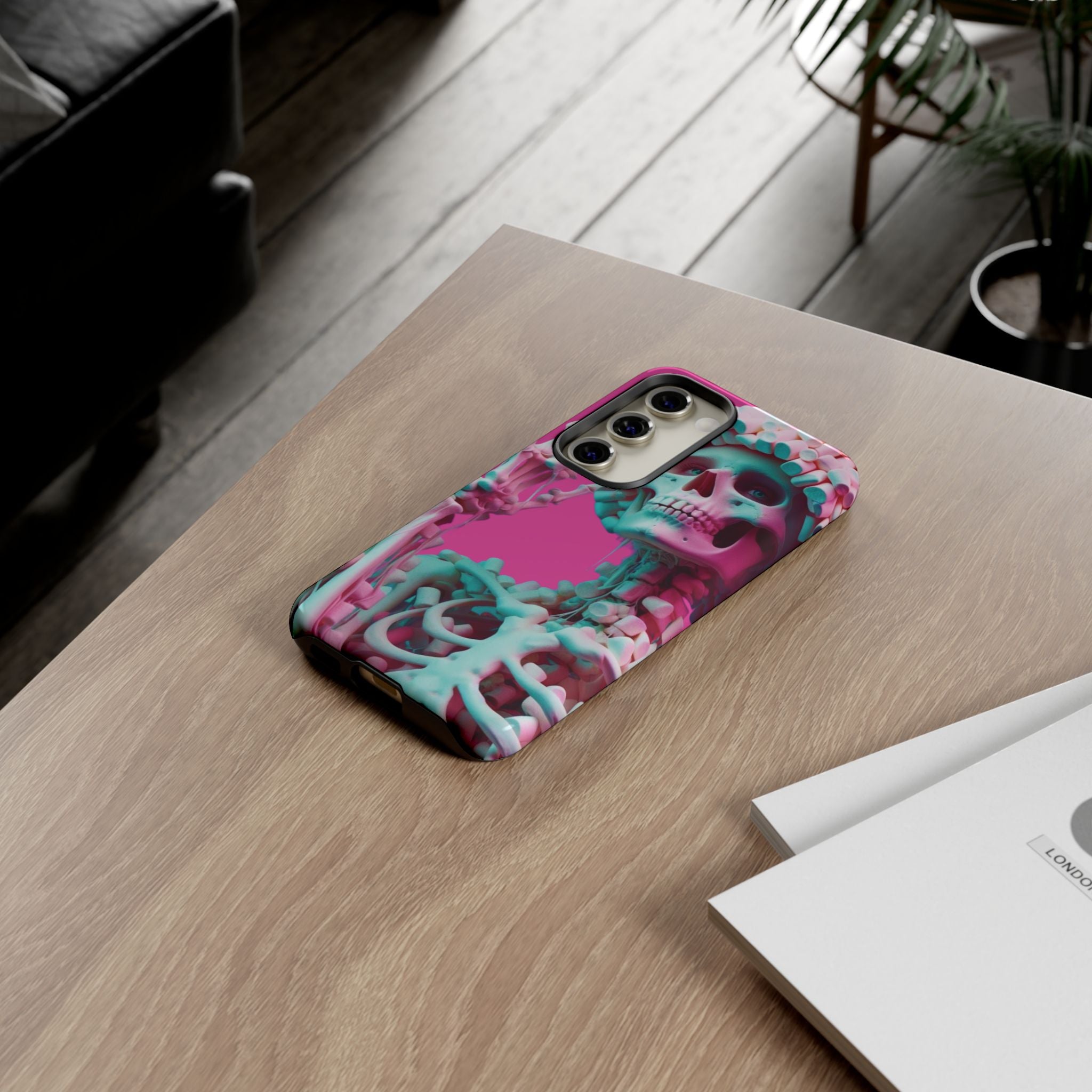 Neon Pink Skeleton Tough Phone Case for iPhone, Galaxy and Google Pixel