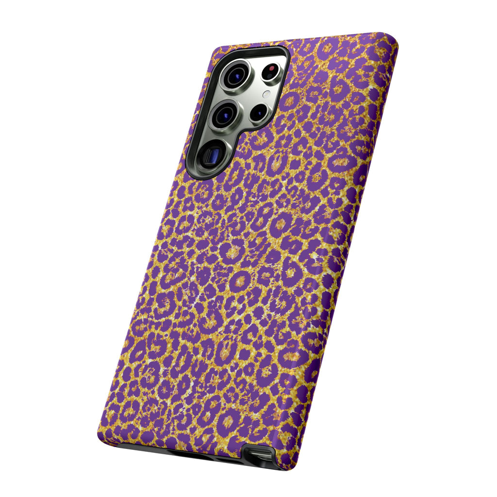 Purple Gold Leopard Tough Phone Case for iPhone, Galaxy, or Google Pixel