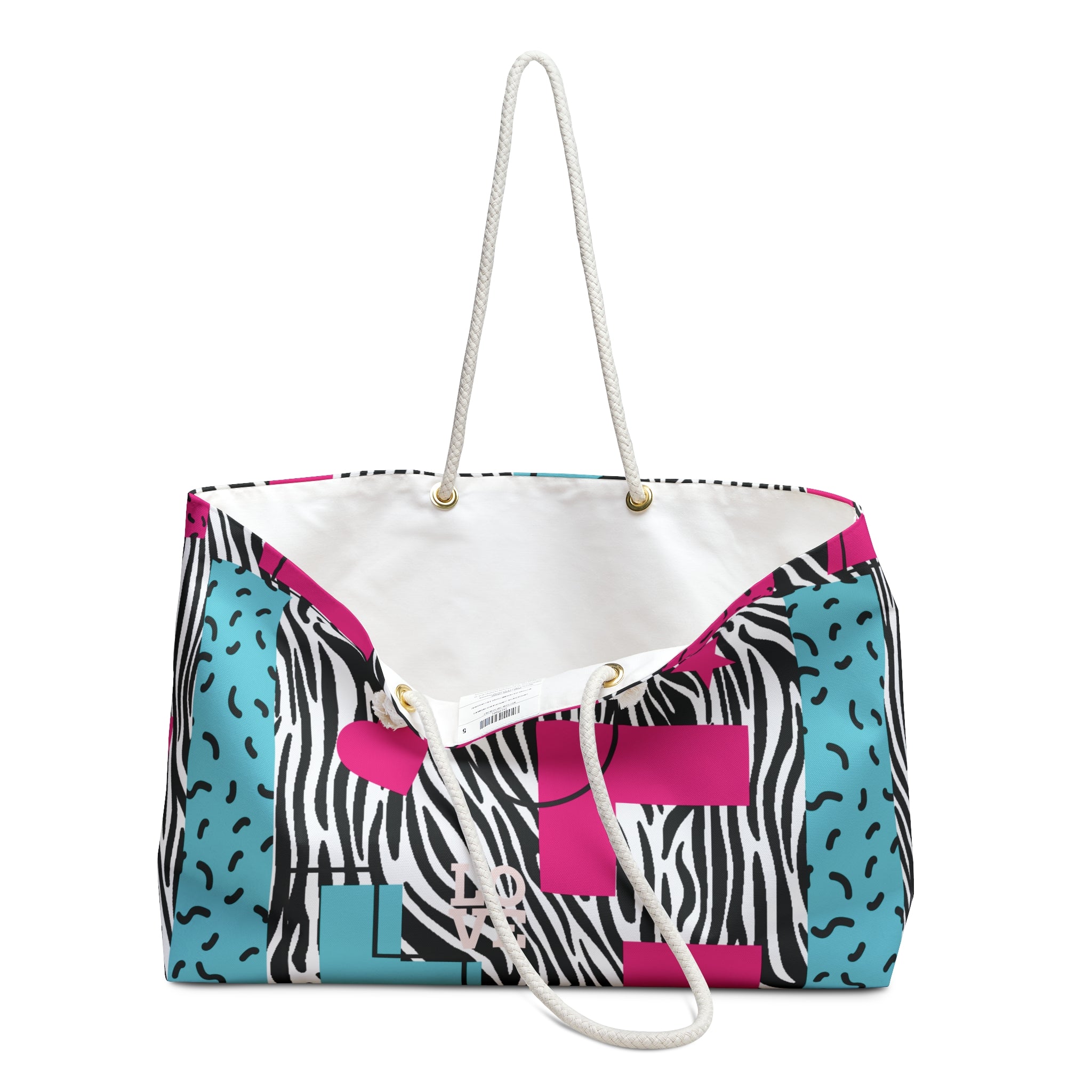 LOVE Retro Blocks Zebra Eco-Friendly Weekender Bag, Travel Tote, Beach Bag