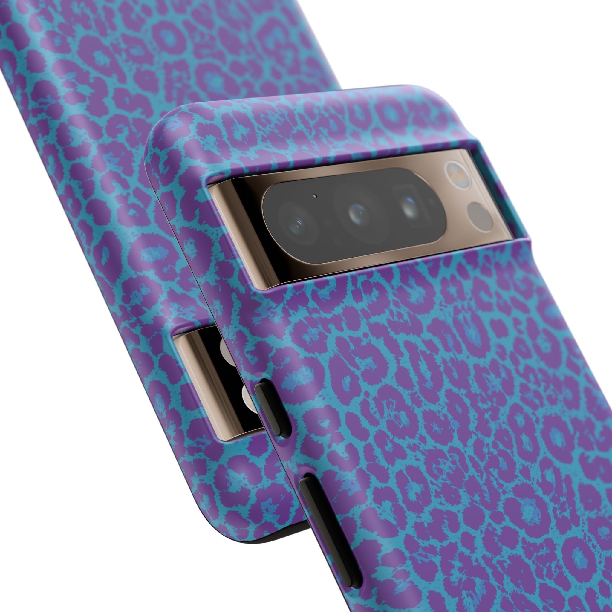 Leopard Printed Purple Blue Tough Phone Case for iPhone, Galaxy, or Google Pixel