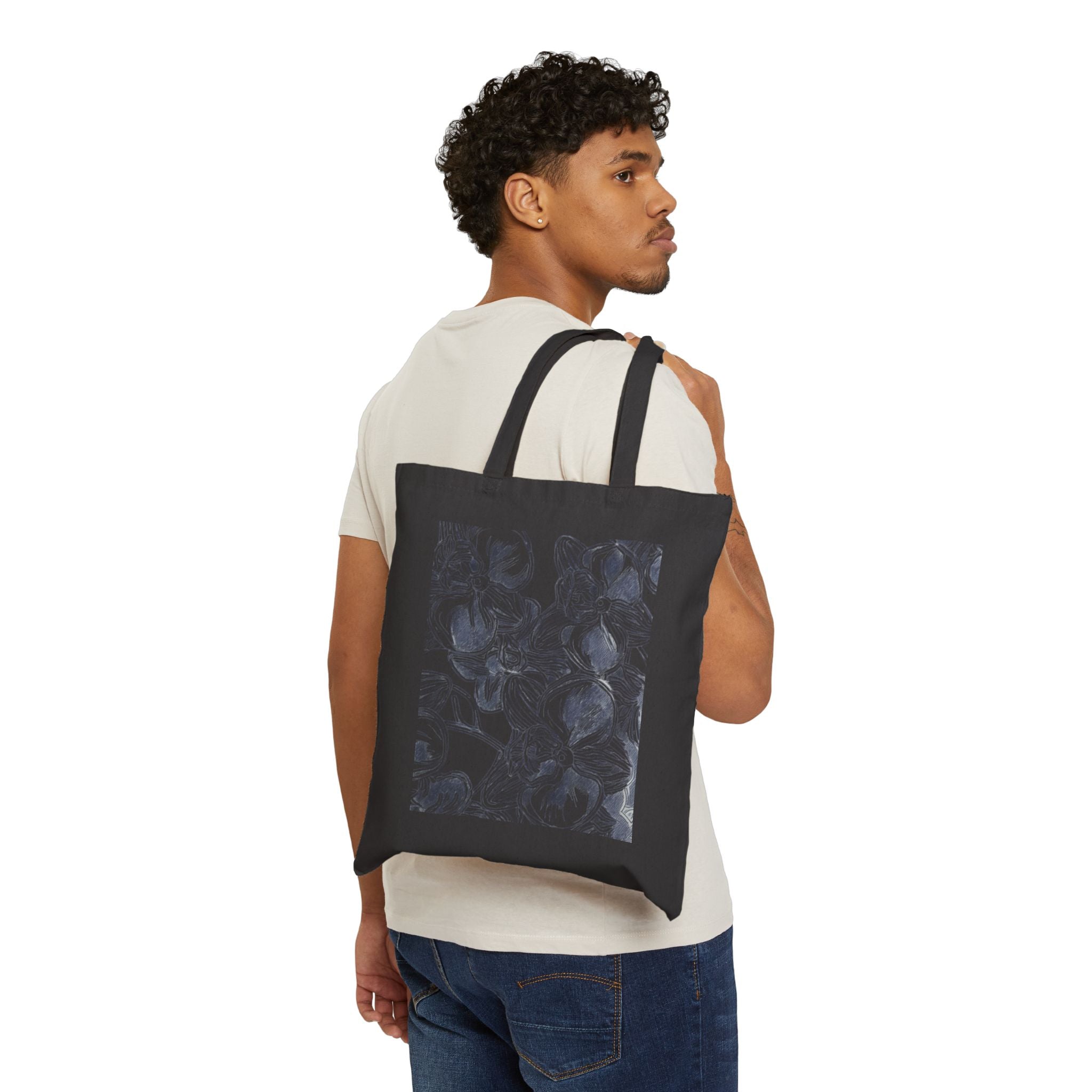 Orchids Print Cotton Canvas Tote Bag