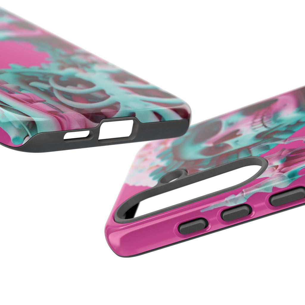Neon Pink Skeleton Tough Phone Case for iPhone, Galaxy and Google Pixel