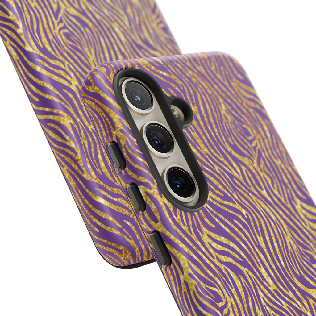 Vibrant Purple Gold Zebra Tough Phone Case iPhone, Galaxy, or Google Pixel