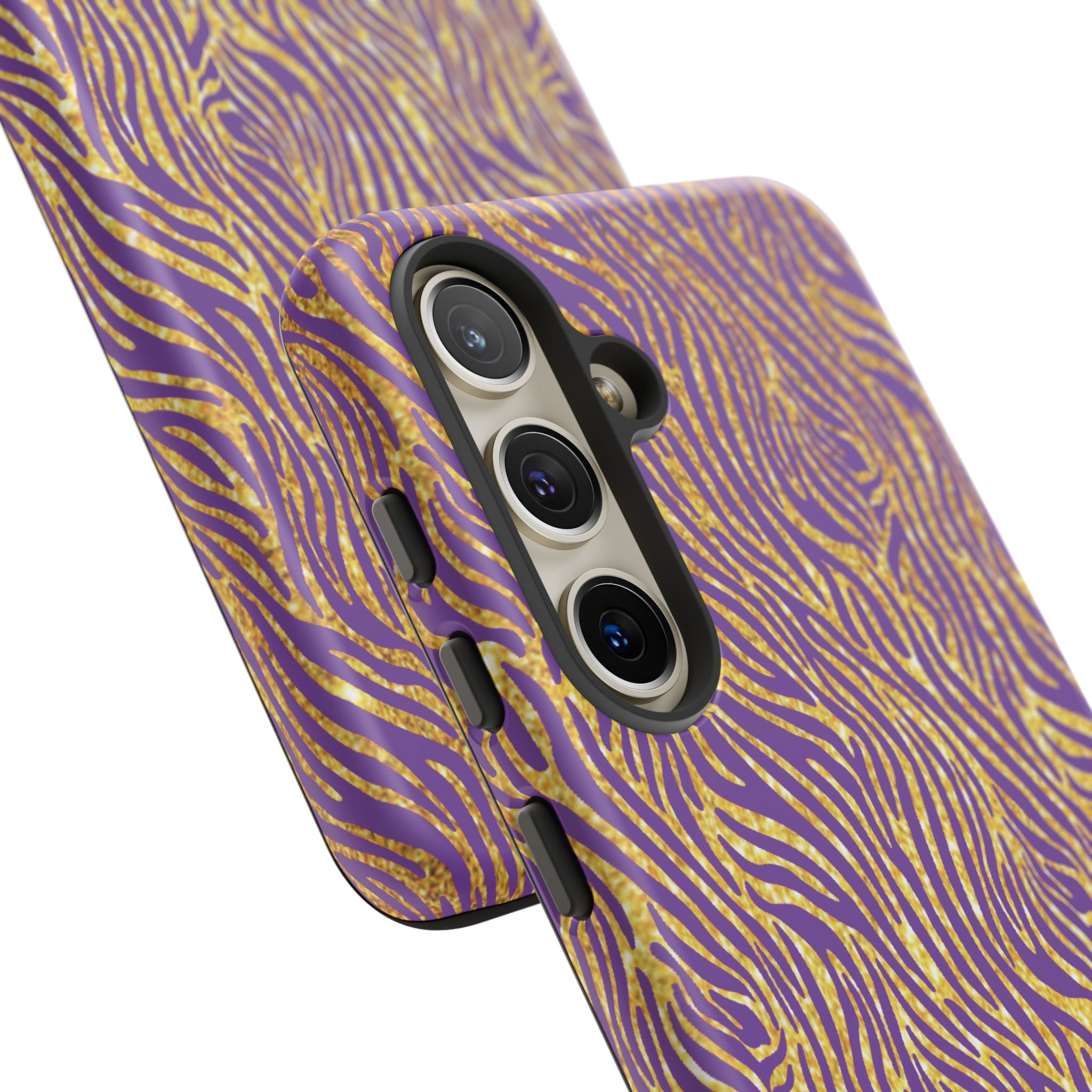 Vibrant Purple Gold Zebra Tough Phone Case iPhone, Galaxy, or Google Pixel