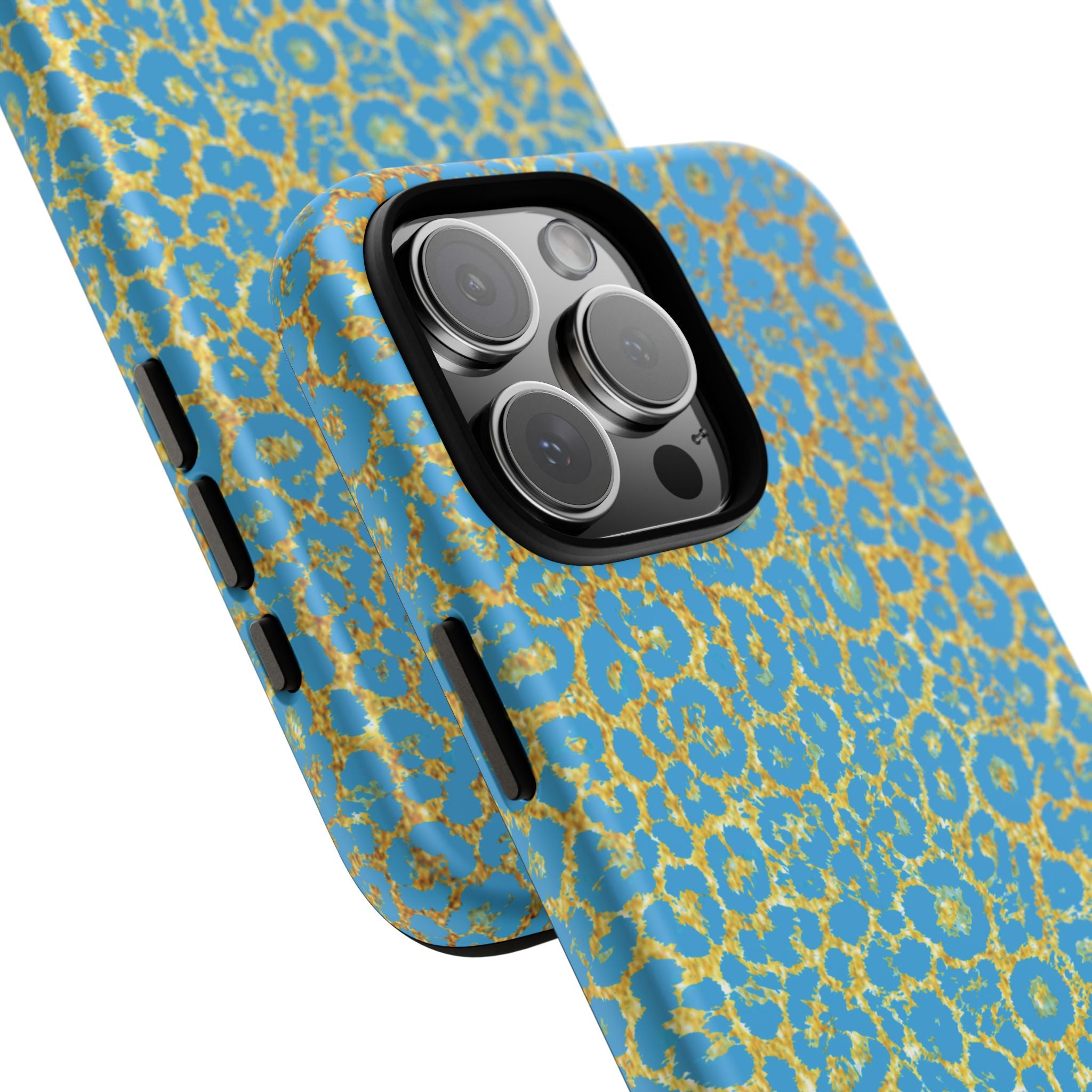 Blue Gold Leopard Tough Phone Case for iPhone, Galaxy, or Google Pixel