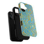 Blue Gold Zebra Tough Case for iPhone, Galaxy, or Google Pixel