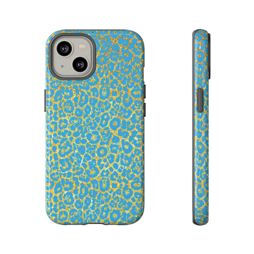Blue Gold Leopard Tough Phone Case for iPhone, Galaxy, or Google Pixel