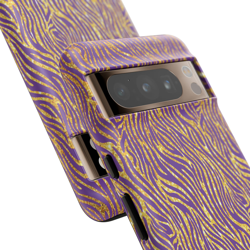 Vibrant Purple Gold Zebra Tough Phone Case iPhone, Galaxy, or Google Pixel