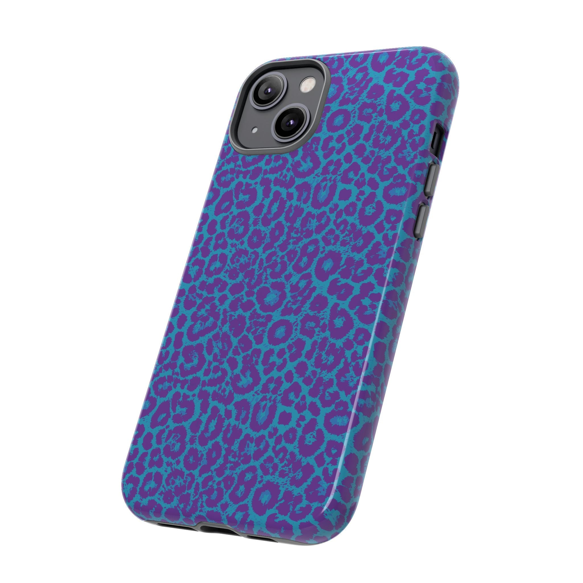 Leopard Printed Purple Blue Tough Phone Case for iPhone, Galaxy, or Google Pixel