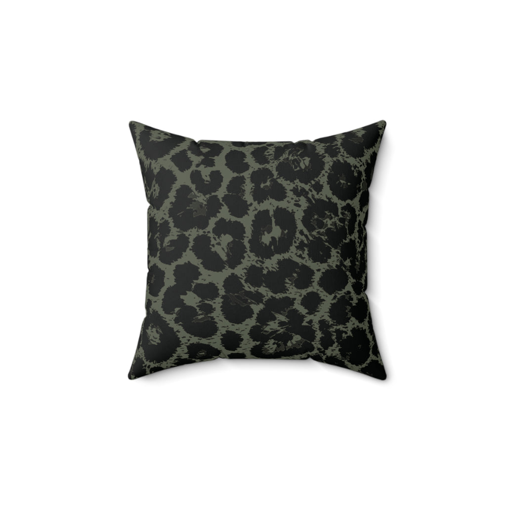 Leopard Print Olive Green Boho Chic Faux Suede Pillow
