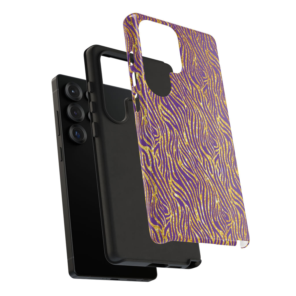 Vibrant Purple Gold Zebra Tough Phone Case iPhone, Galaxy, or Google Pixel