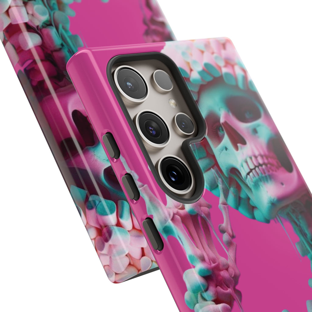 Neon Pink Skeleton Tough Phone Case for iPhone, Galaxy and Google Pixel