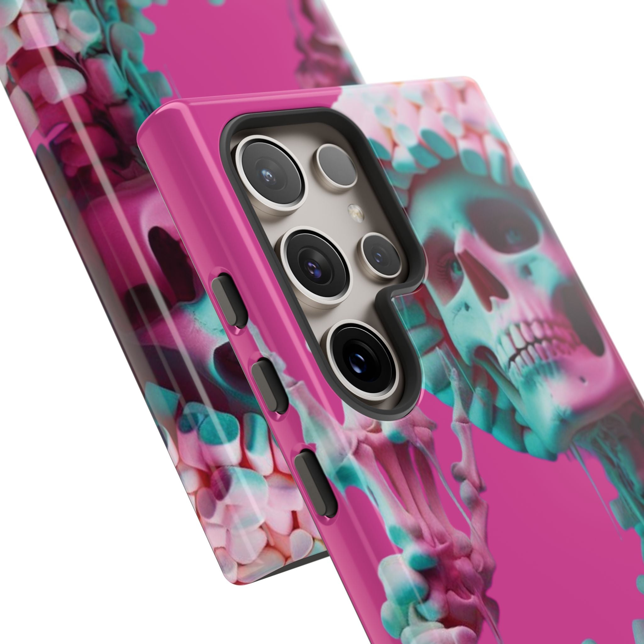 Neon Pink Skeleton Tough Phone Case for iPhone, Galaxy and Google Pixel