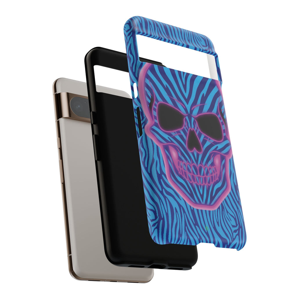 Neon Zebra Skull Tough Phone Case for iPhone, Galaxy, or Google Pixel