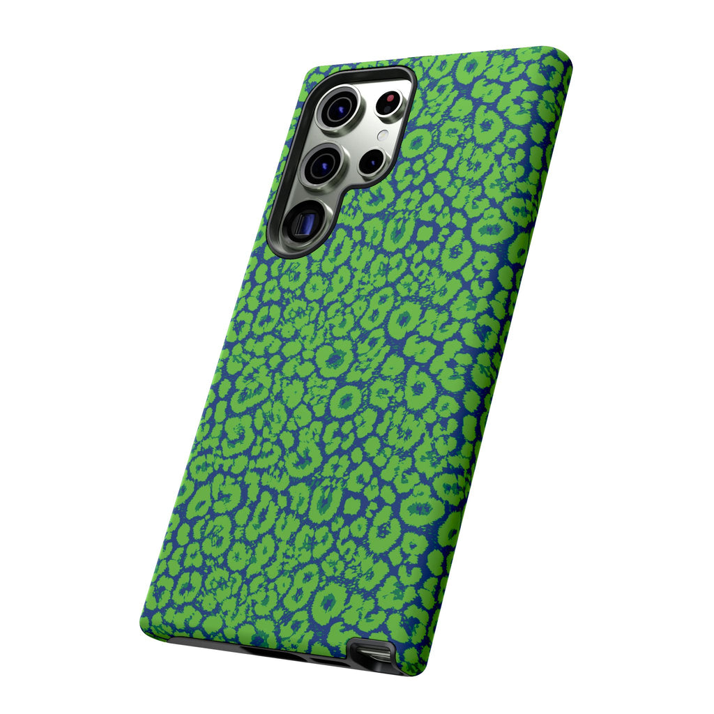 Blue Neon Green  Leopard Tough Phone Case for iPhone, Galaxy, or Google Pixel