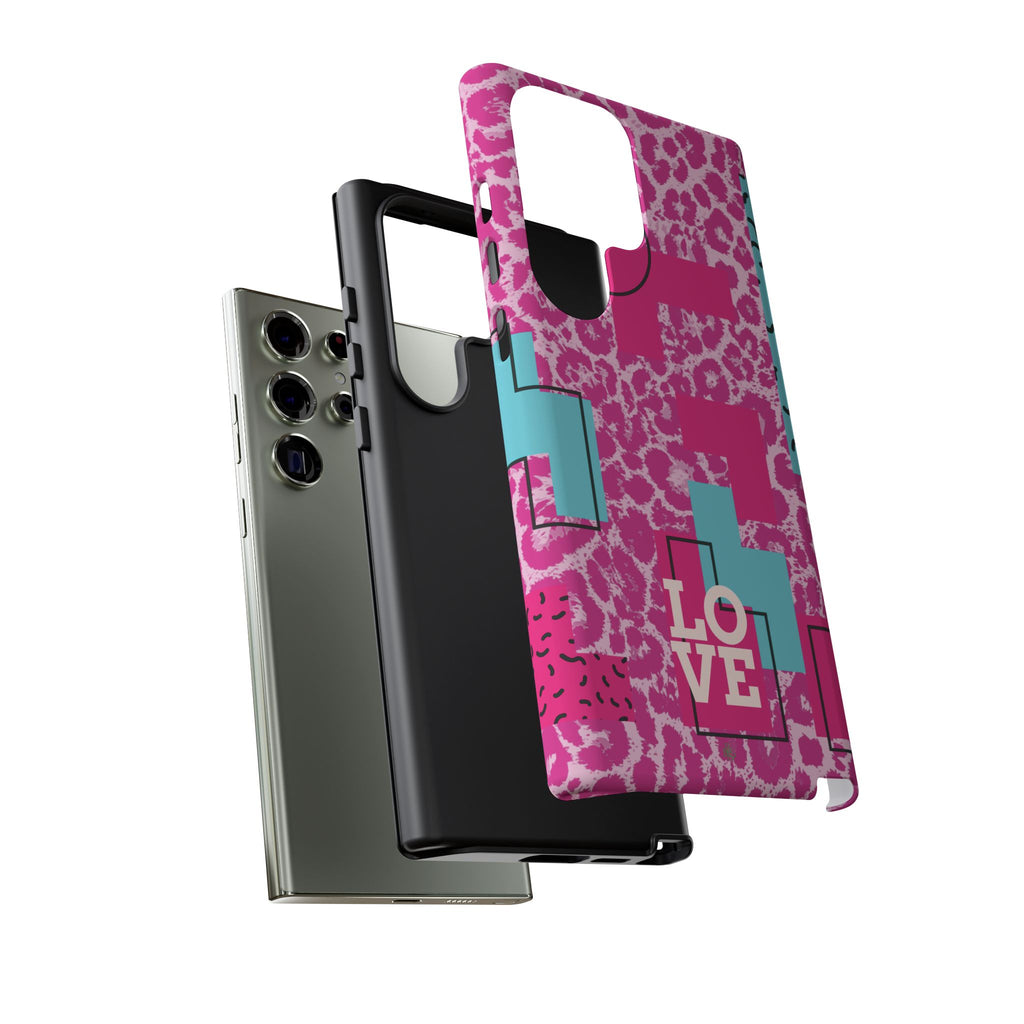 Retro Love Pink Leopard RG Tough Phone Case for iPhone, Galaxy, or Google Pixel
