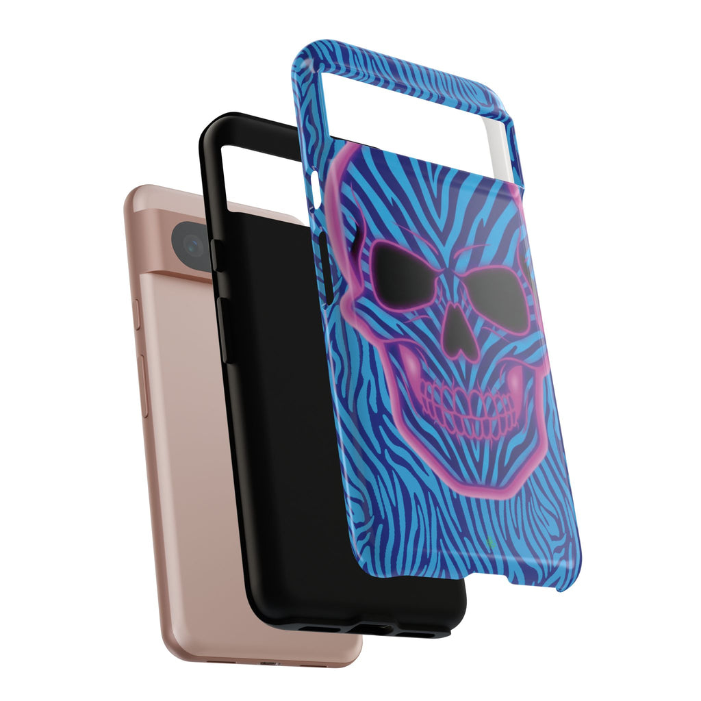 Neon Zebra Skull Tough Phone Case for iPhone, Galaxy, or Google Pixel