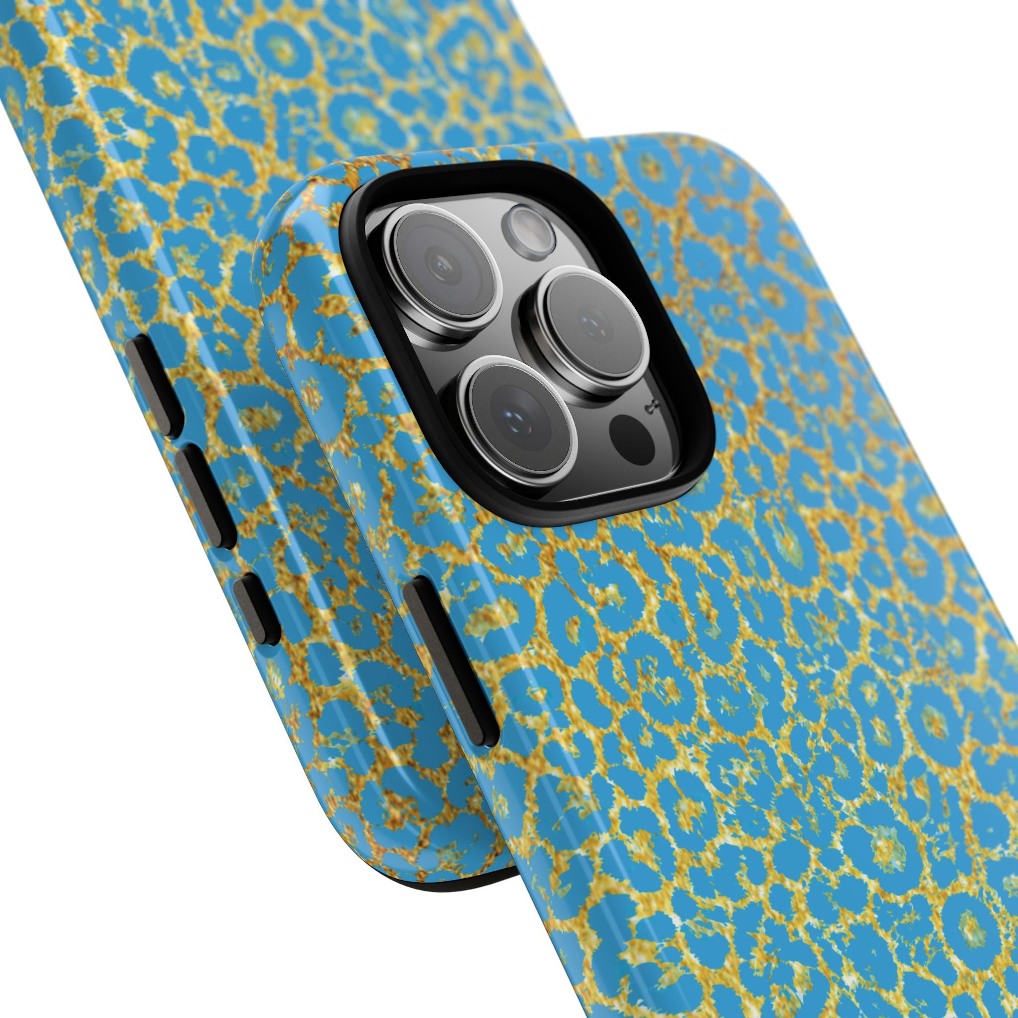Blue Gold Leopard Tough Phone Case for iPhone, Galaxy, or Google Pixel