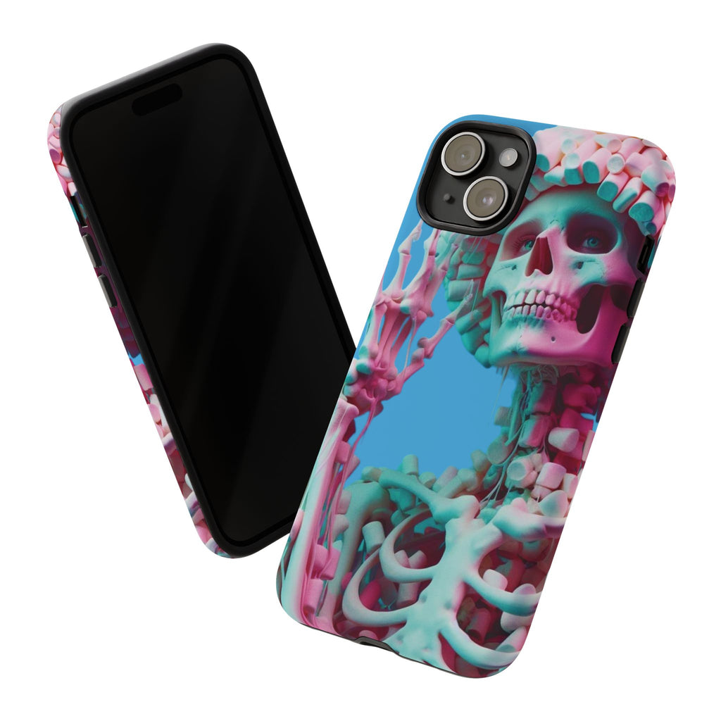 Neon Pink Skeleton Blue Tough Phone Case for iPhone, Galaxy or Google Pixel