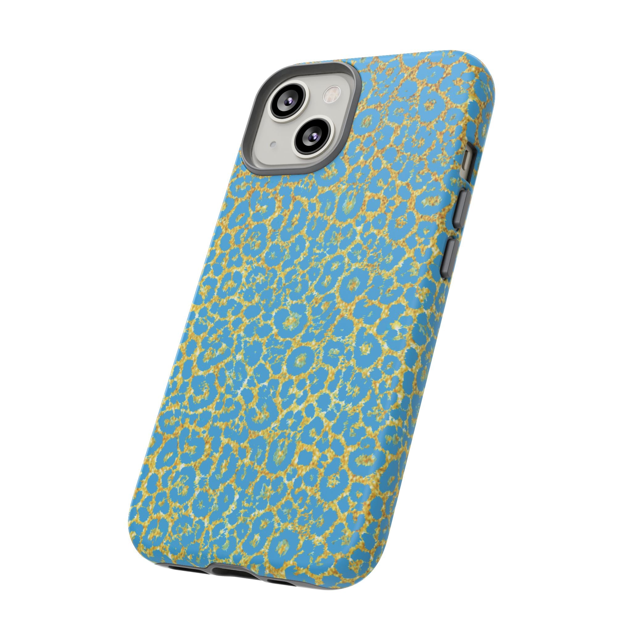 Blue Gold Leopard Tough Phone Case for iPhone, Galaxy, or Google Pixel