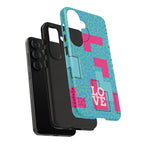 LOVE Aqua Blue Leopard RG Tough Phone Case iPhone, Galaxy, or Google Pixel
