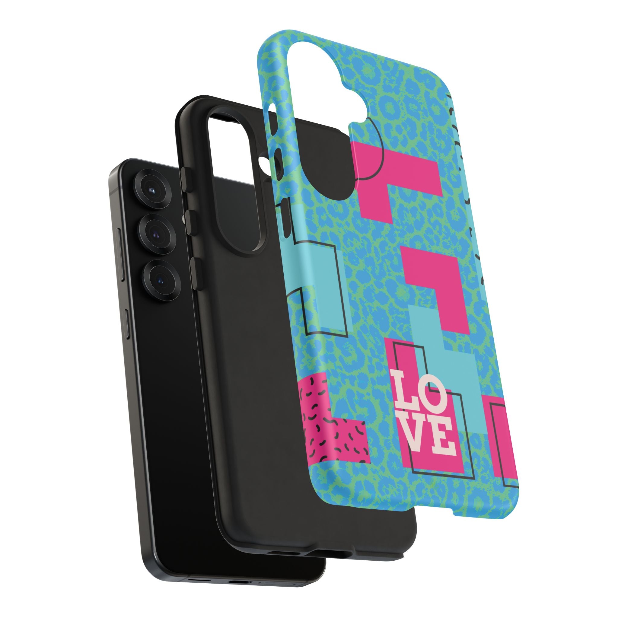 LOVE Aqua Blue Leopard RG Tough Phone Case iPhone, Galaxy, or Google Pixel