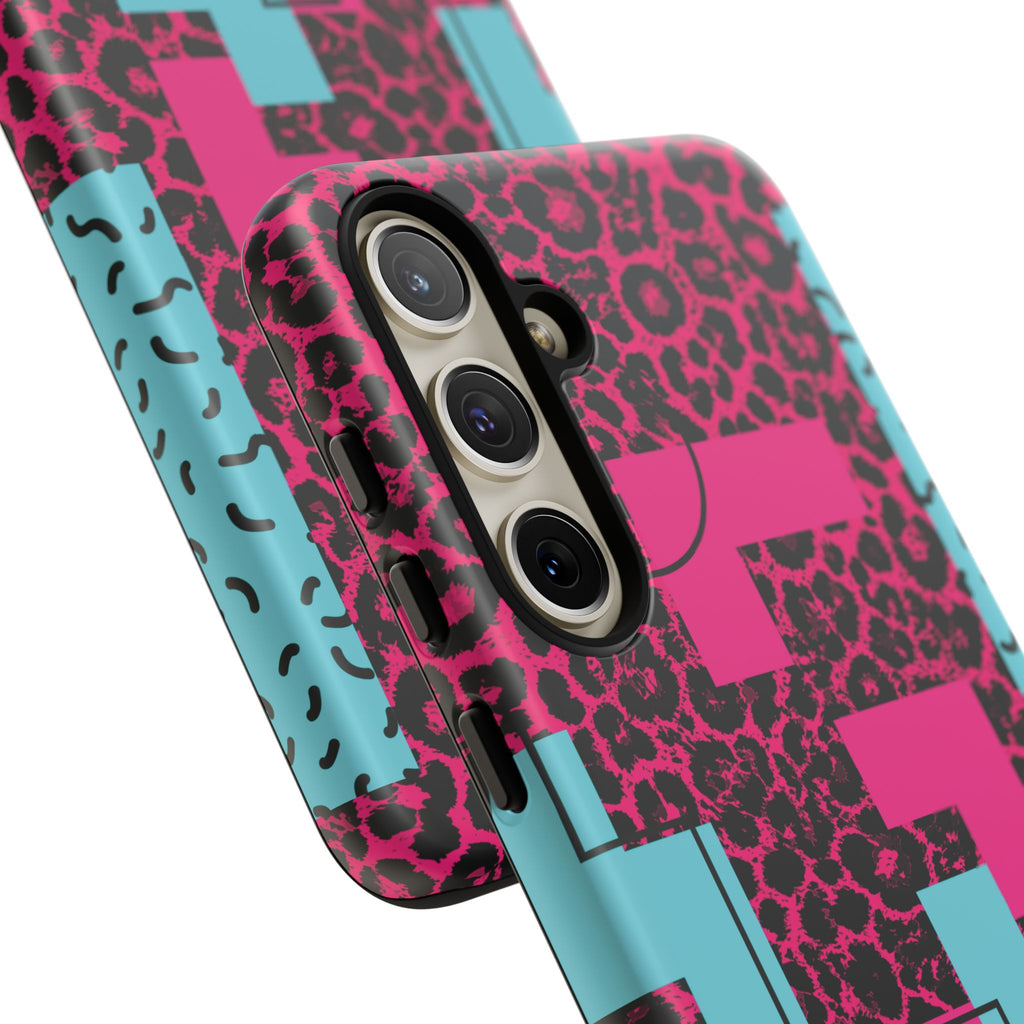 Pink Love Retro Blocks Leopard RG Tough Phone Case for iPhone, Galaxy, or Google Pixel