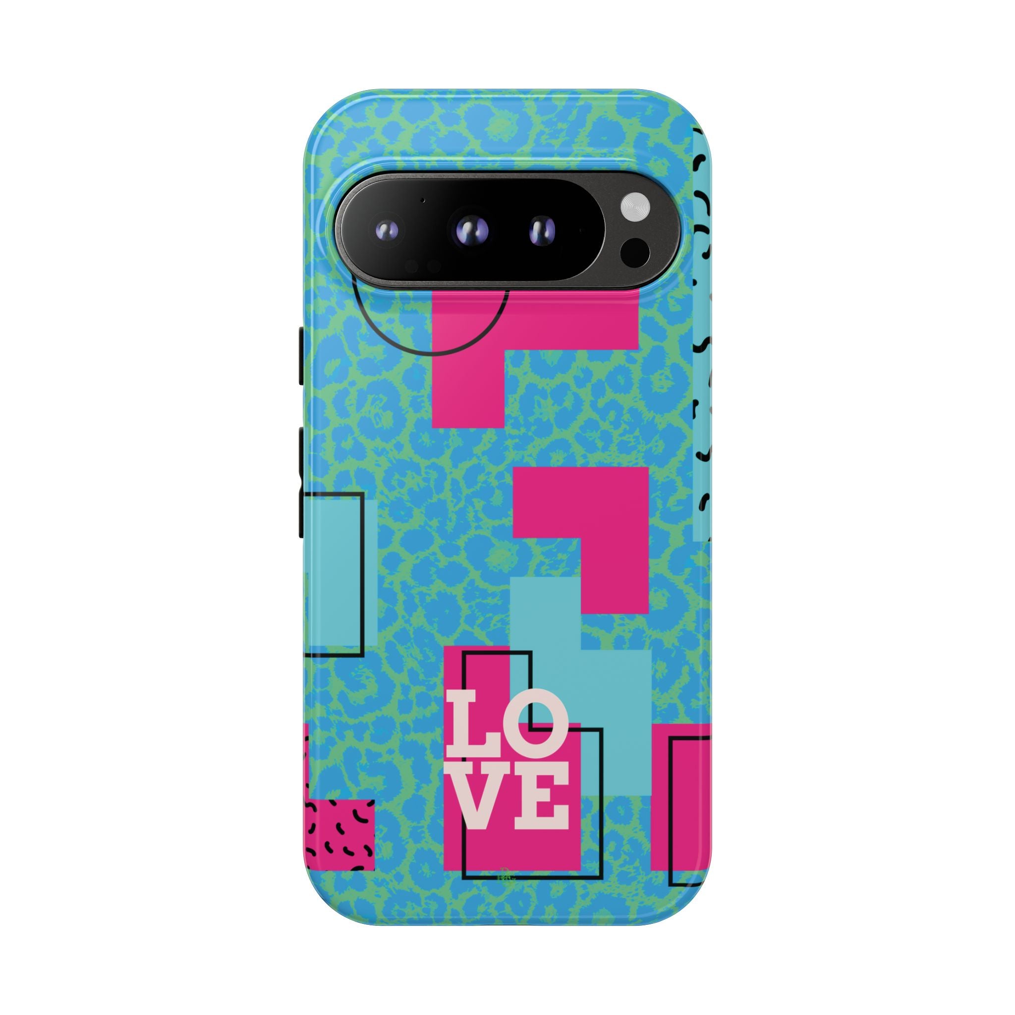 LOVE Aqua Blue Leopard RG Tough Phone Case iPhone, Galaxy, or Google Pixel