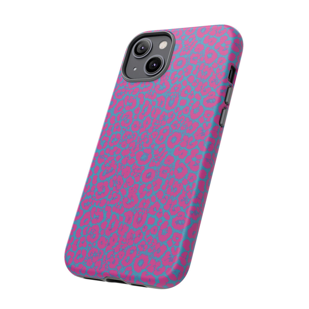 Pink Blue Leopard Tough Phone Case iPhone, Galaxy, or Google Pixel