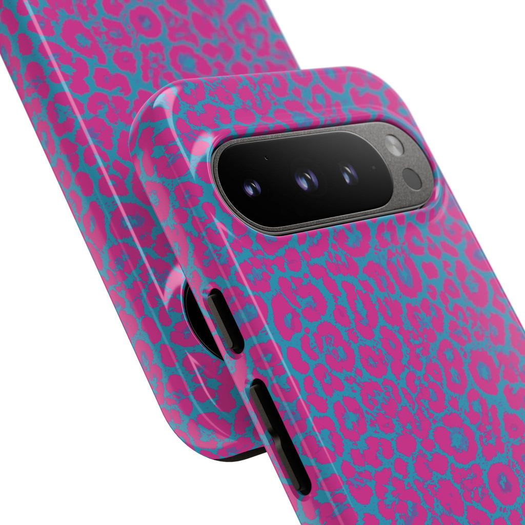 Pink Blue Leopard Tough Phone Case iPhone, Galaxy, or Google Pixel