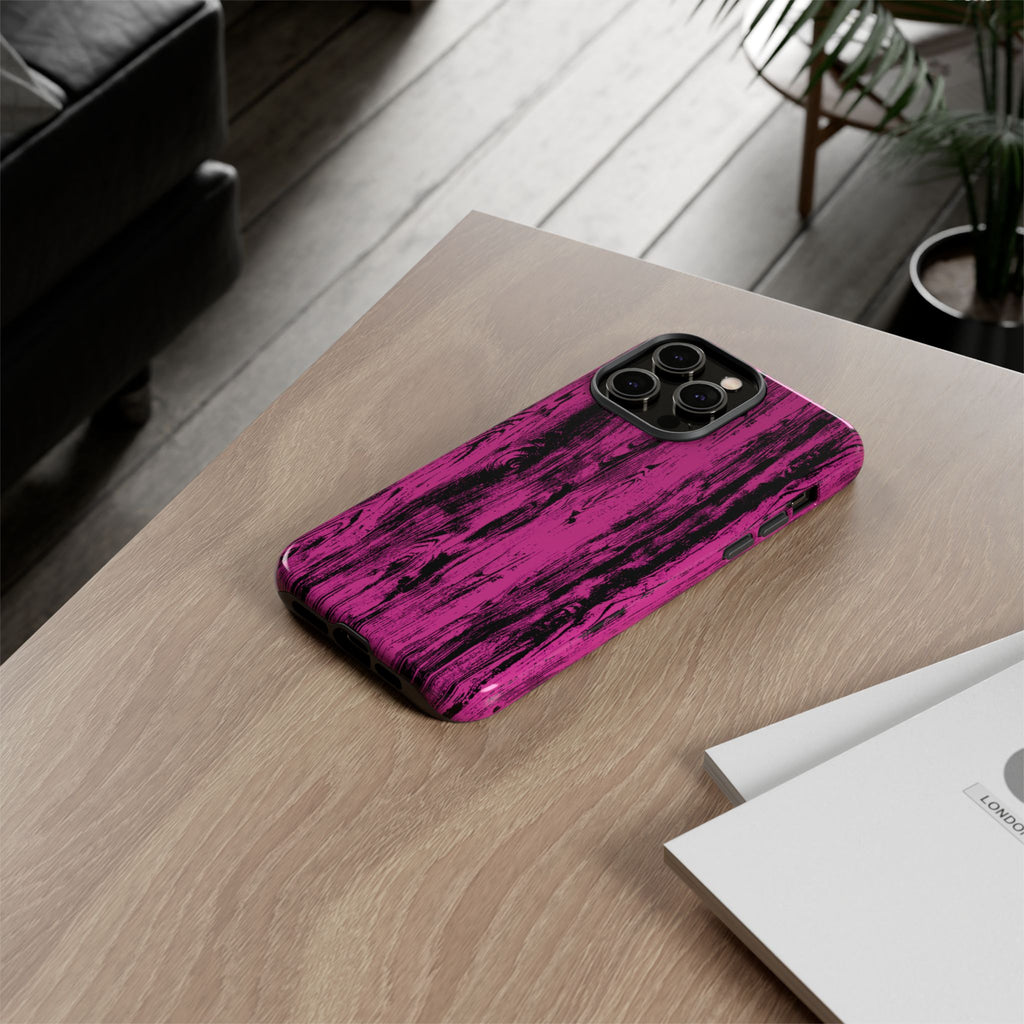 Hot Pink wood print Design Tough Phone Case for iPhone, Galaxy, or Google Pixel